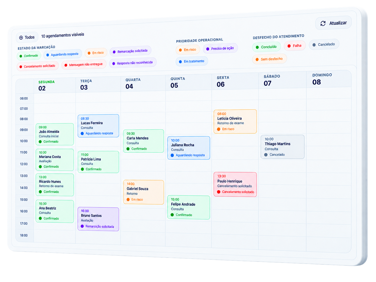 Agenda semanal do Pyxara Confirm com respostas do WhatsApp